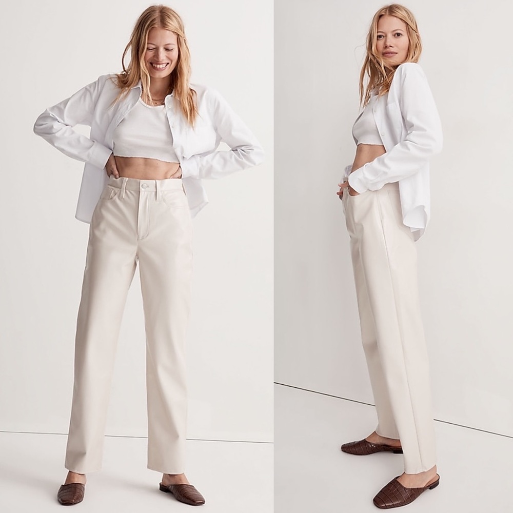 Madewell Perfect Vintage Straight 28 Faux‎ Leather Edition Cream NWT